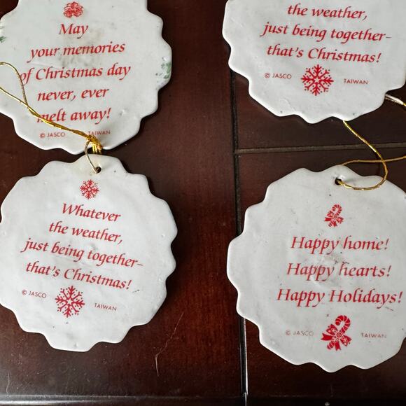 VTG Jasco Hand-painted Snowflake Greetings Ornaments Set of 6 Taiwan 1980’s 3” - Picture 6 of 8